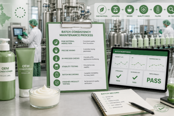 Commercial conditioner manufacturing process and batch consistency control