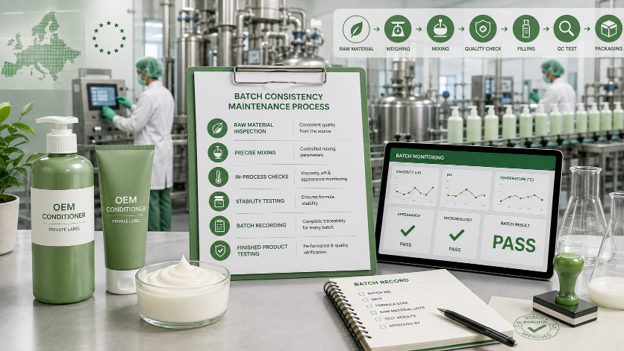 Commercial conditioner manufacturing process and batch consistency control